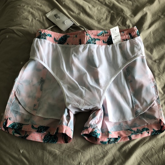 John Frank gym/swim shorts in pink with turquoise turtles print, side pockets, S - Picture 9 of 15
